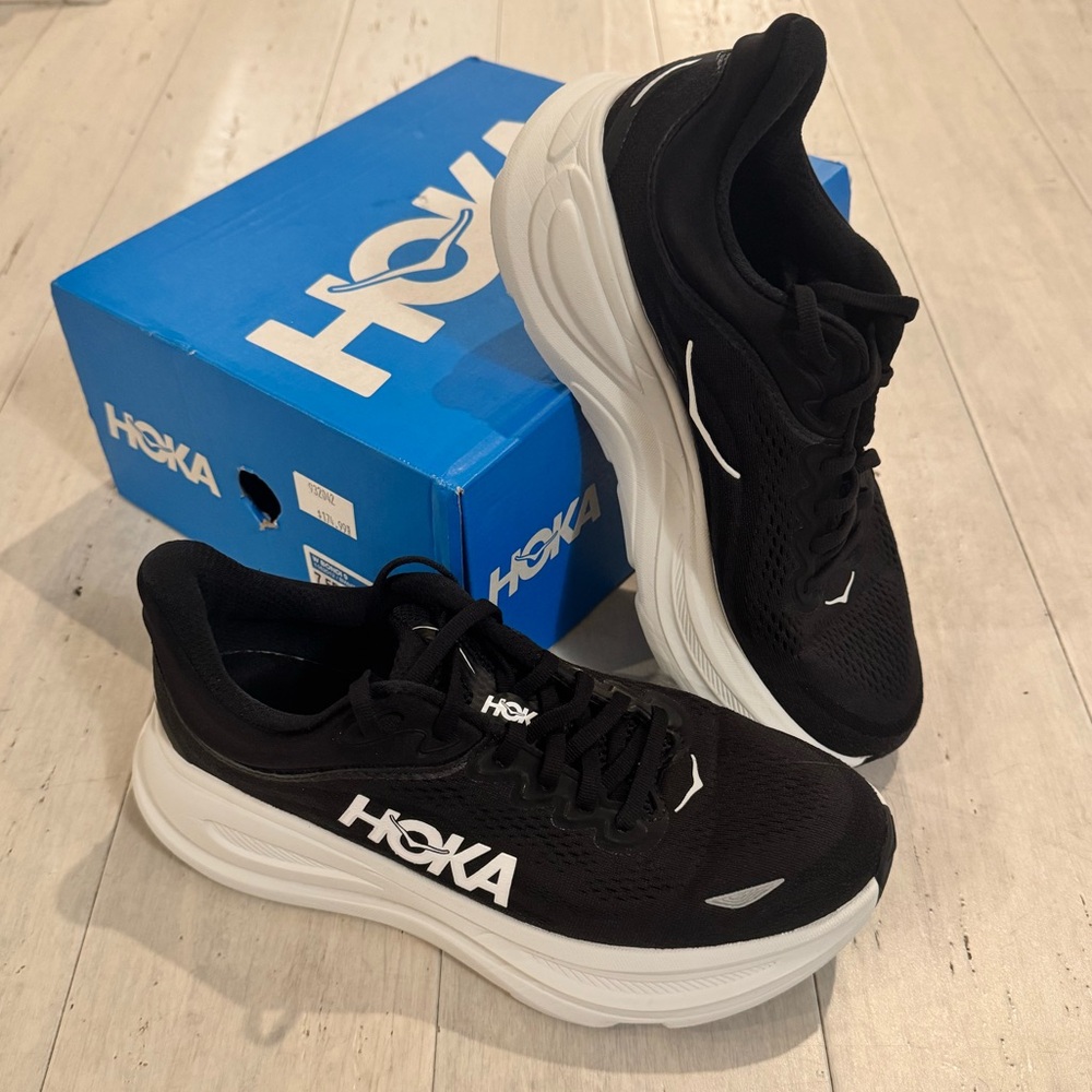 Hoka Bondi 9 Black and White Athletic Shoes